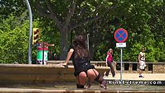 Spanish Hottie Gets Bound and Gangbanged by Group of Guys in Outdoor Public Fetish BDSM Scene