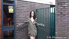 brummie babe teasing with outdoor public pissing exposure