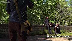 Spanish Hottie Gets Bound and Gangbanged by Group of Guys in Outdoor Public Fetish BDSM Scene