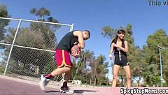 Sexy golddigger plays basketball and sport makes her horny