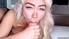 Tiny blonde spits all over my cock before I stretch her out!