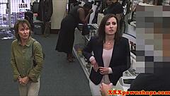 Pawnshop lady, suck my cock deep now before I bend you over for intense doggystyle pounding