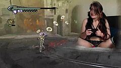 Wow! This sexy bimbo gamer with big natural tits plays Bayonetta episode 4 using her Lovense vibrator!