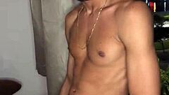 Who knew this naughty boy would jerk off right at the building window for everyone