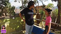 Training outside, I know a tall guy who wanted to teach me cardio and I accepted, but can you guess how this petite Colombian slut ended up covered in cum?