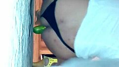 this shemale explores with a pepino in a casual solo session