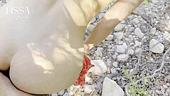 We were just walking outdoors when this amateur Latina couple started flashing and fucking with blowjobs. Suddenly interrupted, but ended with the best cum on her wet ass.