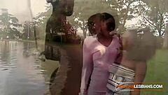 Ebony BFFs shower together and discover lesbian sex