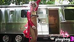 Oh wow, perfect blonde teen Kayci Darko is posing in the camper and showing off her stunning natural body 😍