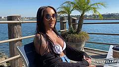 zoey bends over for deep interracial doggystyle pounding. her shaved pussy gets filled with cum in pov quickie