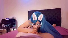 Bulma gives Goku a deepthroat blowjob while Vegeta trains.