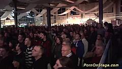 Blonde beauties danced wildly into a public lesbian orgy, kissing and licking outdoors with toys amid the scandal