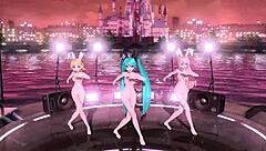 Whoa, Hatsune Miku, Rin, and Luka rock full nude bunny costumes in this wild cum-filled goddess session! 🐰