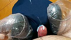 Woman masturbates by rubbing bloomers against electric massager.