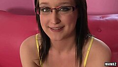Petite brunette babe in glasses gets rough hardcore sex and face creamed by wankz.
