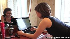 Young teen courtesan Jalace boldly strips and kisses before intense pussy orgasm and cumshot action in European style