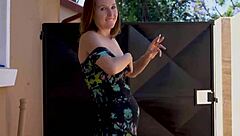 Brunette babe outdoor smoking with petite tits