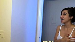 busty cfnm babe tugs on a big cock in high definition