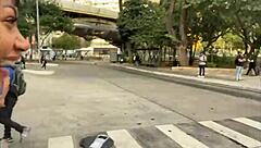 Whoa, check out these young brazilian girls on leashes in interracial domination street walk 😈