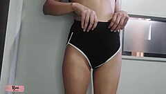 Overwhelmed With Desire As Petite Nini Tries On Tight Leggings, Showcasing Her Big Ass In A Sexy Display Of Curves And Confidence.