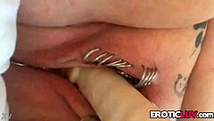 I get so turned on toying my pierced pussy with that big dildo until I cum hard