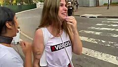 Whoa, check out these young brazilian girls on leashes in interracial domination street walk 😈