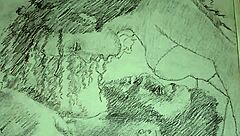 sketch contrasts couple in lingerie with foreplay details