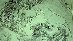 sketch contrasts couple in lingerie with foreplay details