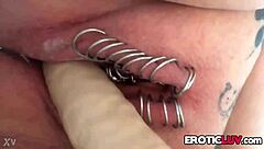 I get so turned on toying my pierced pussy with that big dildo until I cum hard