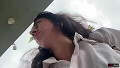 brunette teen swallows huge cumshot facial after blowjob then eats pizza publicly with cum on face