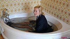 Hey, check out horny Sophia Smith in her college uniform showing off those wet panties.