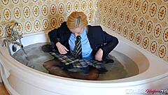 Hey, check out horny Sophia Smith in her college uniform showing off those wet panties.