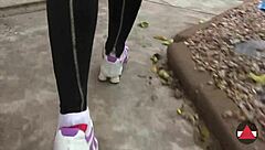 Just walking around in sneakers outdoors.