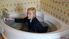 Hey, check out horny Sophia Smith in her college uniform showing off those wet panties.