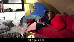 Hey, you won't believe this horny teen sucking and fucking an old stranger doggystyle in her own house