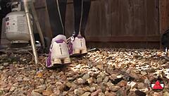 Just walking around in sneakers outdoors.