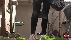 Just walking around in sneakers outdoors.