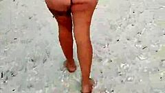 Exhibiting on Mexican beach showing tits and ass in lingerie
