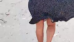 Exhibiting on Mexican beach showing tits and ass in lingerie