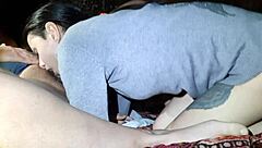 real lesbian couple starts with passionate kissing in homemade video, then one bends over for intense cunnilingus till moaning orgasm and cum in mouth.