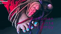 These Feet Crave Domination from Brunette and Redhead Goddesses in Bondage with Toe Sucking