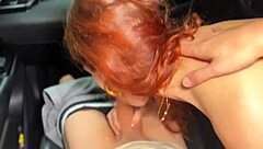 cute brunette teen gives the best pov blowjob in the car with dirty talk and outdoor public fucking