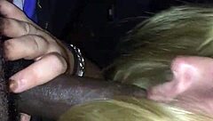 Hey, you think you can handle giving car head like this white girl does to a big black cock?