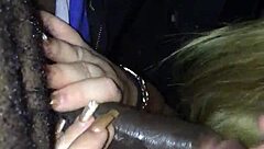 Hey, you think you can handle giving car head like this white girl does to a big black cock?