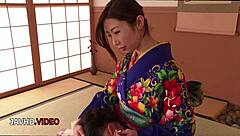Kimono milf Ayumi Shinoda gives blowjob fingering hardcore cosplay