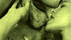 Hey, check out these vintage lesbians diving into hairy pussy action in a retro bisexual group scene.