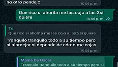 Conversacion de whatsapp con la jefa de mi amigo Oscar me lleva a creampie casero en webcam!