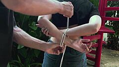 hey this beauty from the park got all tangled up in bondage outdoors and she's moaning like crazy 😏