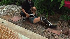 hey this beauty from the park got all tangled up in bondage outdoors and she's moaning like crazy 😏