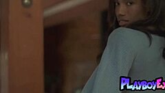 can you believe this smoking hot ebony ring babe brookliyn wren stripping down to show off her massive natural tits and shaved pussy